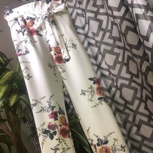 High waisted floral pants with tie for a bow